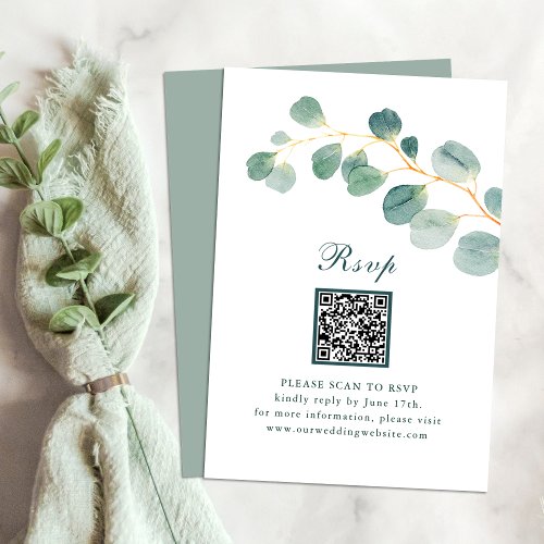 Eucalyptus Greenery Elegant Wedding QR Code RSVP Enclosure Card
