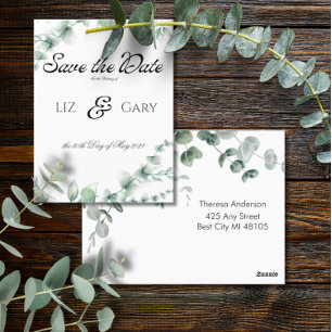Eucalyptus Greenery Elegant Wedding Save the Date Postcard