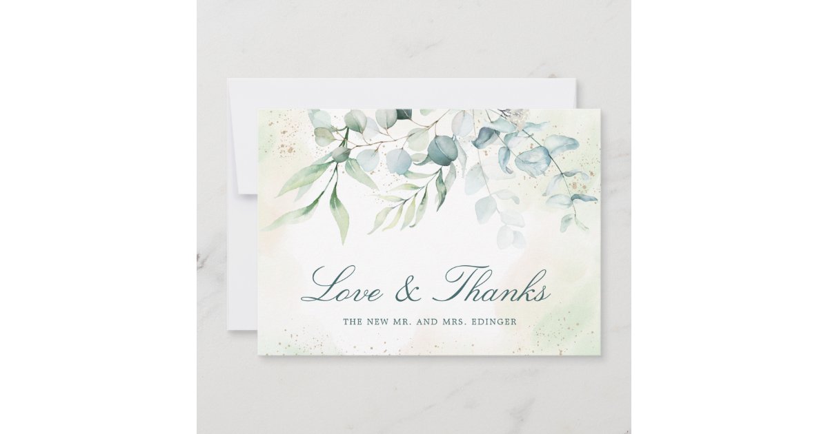 Eucalyptus Greenery Elegant Wedding Thank You Card | Zazzle