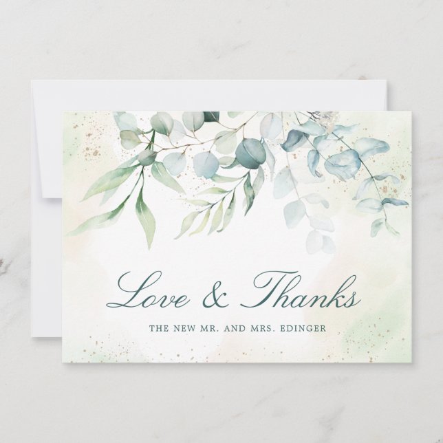 Eucalyptus Greenery Elegant Wedding Thank You Card (Front)