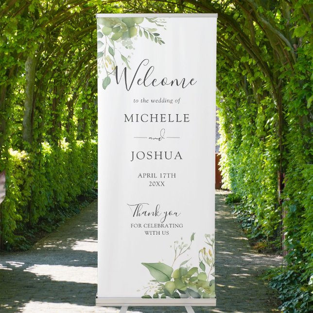 Eucalyptus Greenery Elegant Wedding Welcome Retractable Banner (Eucalyptus Greenery Elegant Wedding Welcome Retractable Banner)
