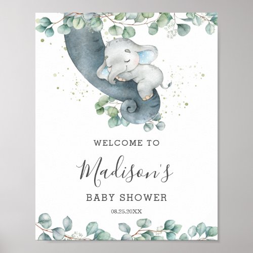 Eucalyptus Greenery Elephant Baby Shower Welcome Poster