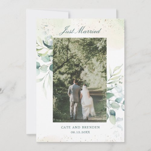 Eucalyptus Greenery Elopement Wedding Photo Announcement