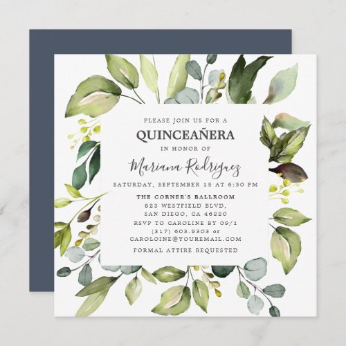 Eucalyptus  Greenery Enchanted Forest Quinceaera Invitation