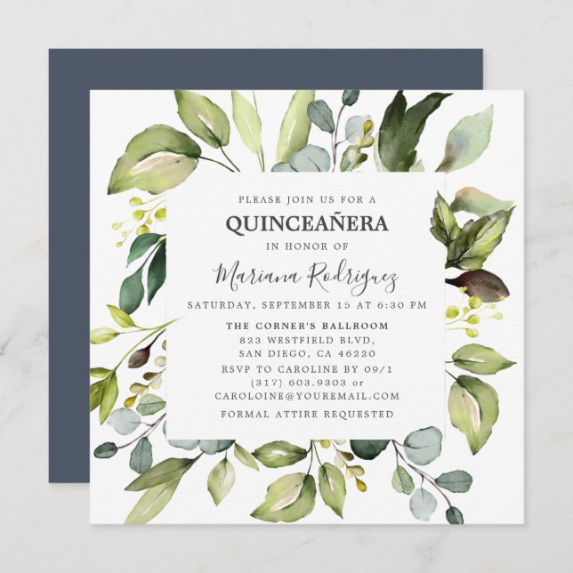 Eucalyptus & Greenery Enchanted Forest Quinceañera Invitation (Front/Back)