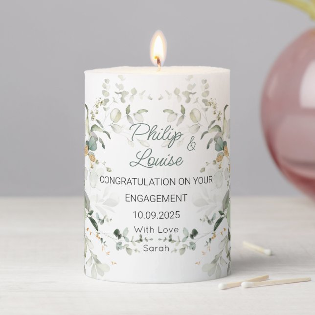 Eucalyptus Greenery Engagement Gift Pillar Candle (In Situ)
