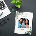 Eucalyptus greenery family photo 2024 planner<br><div class="desc">Personalize and add your own family photo. Decorated with eucalyptus and faux gold foliage. Elegant white background.  Add your family name and year.</div>