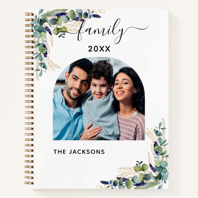 Eucalyptus greenery family photo name notebook (Front)