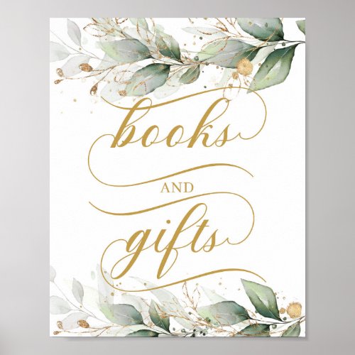 Eucalyptus greenery faux gold books and gifts sign