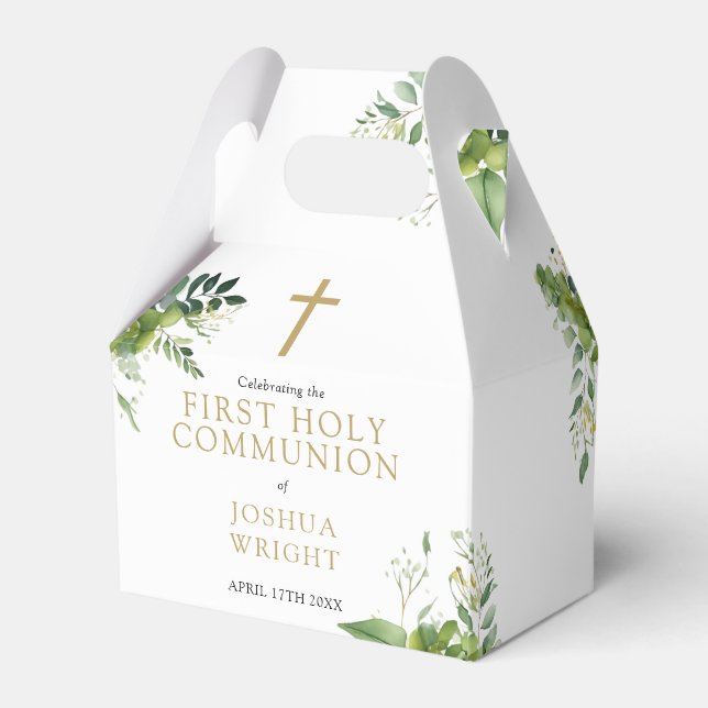 Eucalyptus Greenery First Holy Communion Favor Boxes (Back Side)