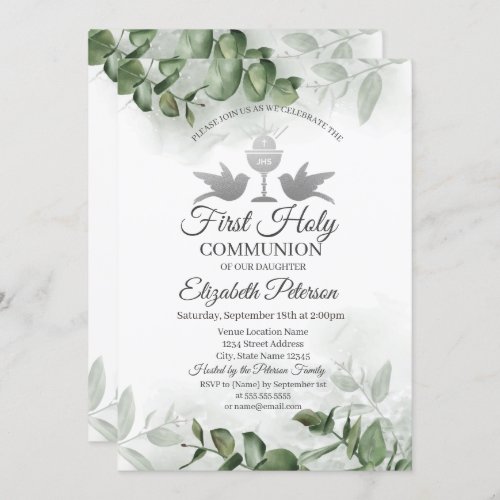 Eucalyptus Greenery First Holy Communion   Invitation