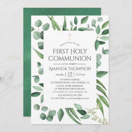 Eucalyptus Greenery First Holy Communion Invitation