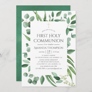 Eucalyptus Greenery First Holy Communion Invitation