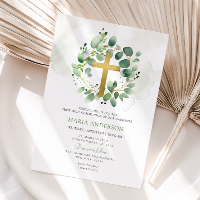 Eucalyptus Greenery First Holy Communion  Invitation (Creator Uploaded)
