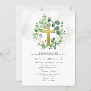 Eucalyptus Greenery First Holy Communion Invitation