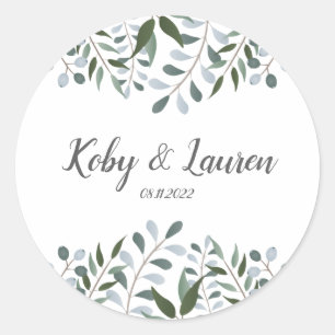 Eucalyptus Greenery Floral Anniversary Date Classic Round Sticker