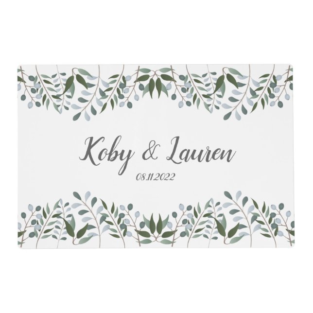 Eucalyptus Greenery Floral Anniversary Date Placemat (Front)