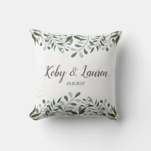 Eucalyptus Greenery Floral Anniversary Date Throw Pillow