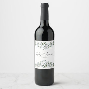 Eucalyptus Greenery Floral Anniversary Date Wine Label
