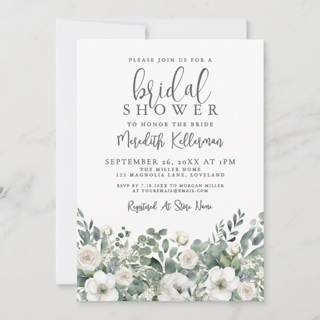 Eucalyptus Greenery Floral Bridal Shower Invitation (Front)