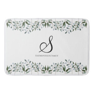 Eucalyptus Greenery Floral Family Name Bath Mat