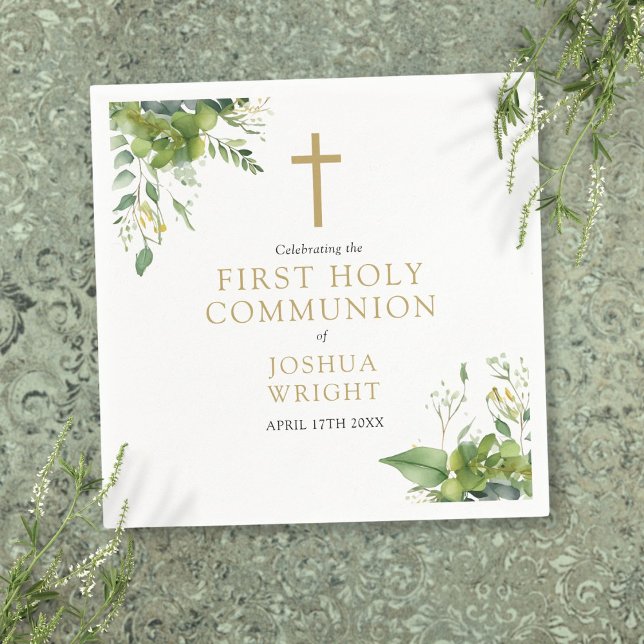 Eucalyptus Greenery Floral First Holy Communion Napkins (Eucalyptus Greenery Floral First Holy Communion Napkins)