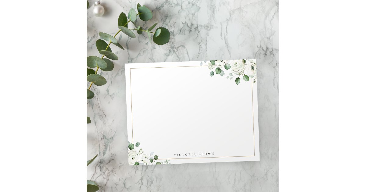 Eucalyptus greenery Floral Personalized Stationery Note Card | Zazzle