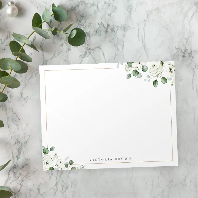Eucalyptus greenery Floral Personalized Stationery Note Card | Zazzle