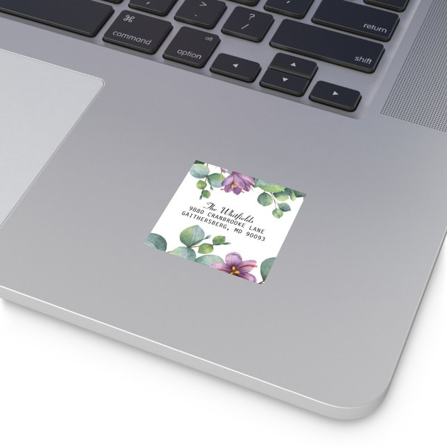 Eucalyptus Greenery Floral Return Address Label (Moving Announcement Return Address Botanical Eucalyptus Sage Green Purple Sticker)