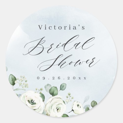 Eucalyptus Greenery floral rustic bridal shower Classic Round Sticker