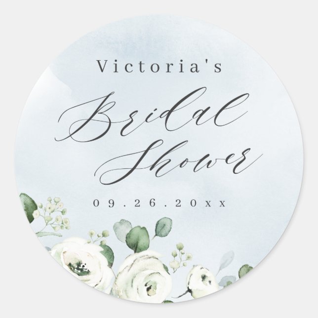 Eucalyptus Greenery floral rustic bridal shower Classic Round Sticker (Front)