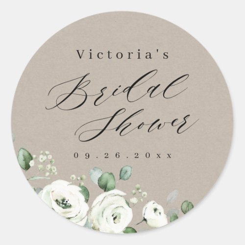 Eucalyptus Greenery floral rustic bridal shower Classic Round Sticker