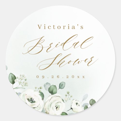 Eucalyptus Greenery floral rustic bridal shower Classic Round Sticker