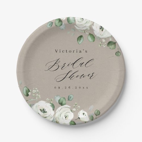 Eucalyptus Greenery floral rustic bridal shower Paper Plates