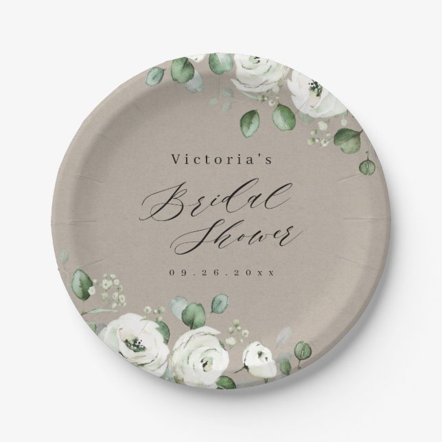 Eucalyptus Greenery floral rustic bridal shower Paper Plates (Front)