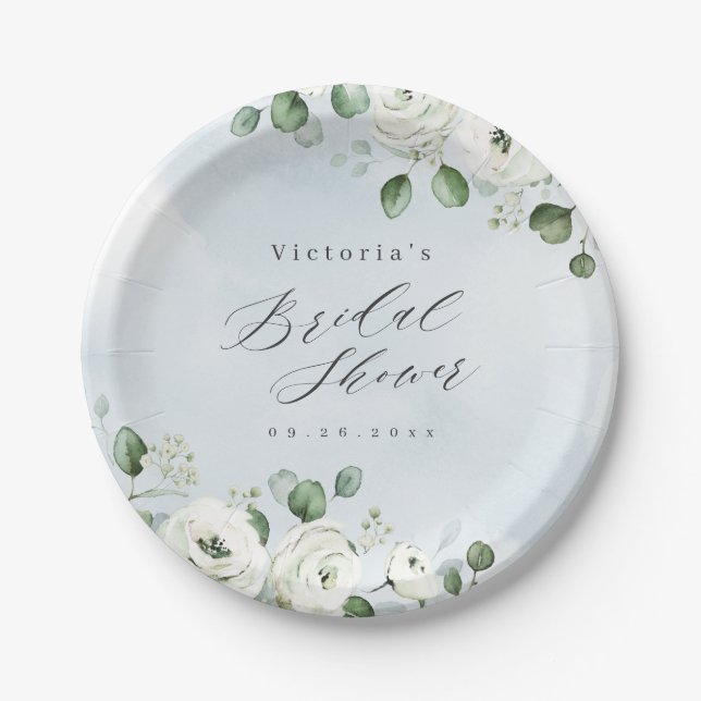 Eucalyptus Greenery floral rustic bridal shower Paper Plates (Front)