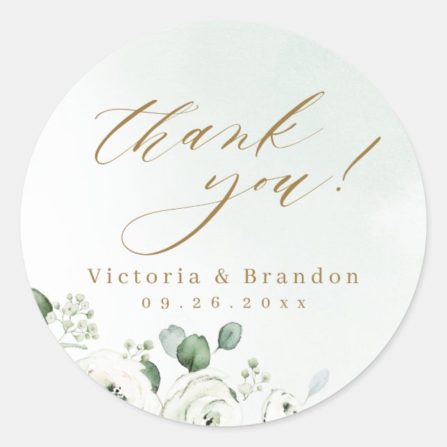 Eucalyptus Greenery floral rustic thank you Classic Round Sticker (Front)
