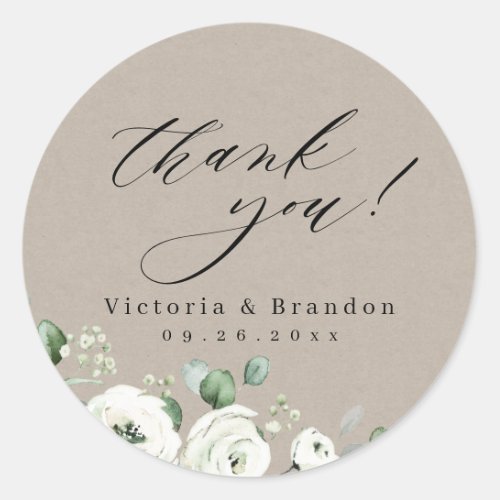 Eucalyptus Greenery floral rustic thank you Classic Round Sticker
