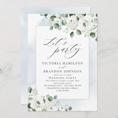 Eucalyptus greenery floral rustic wedding party invitation