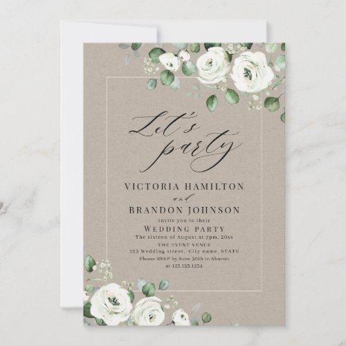 Eucalyptus greenery floral rustic wedding party invitation