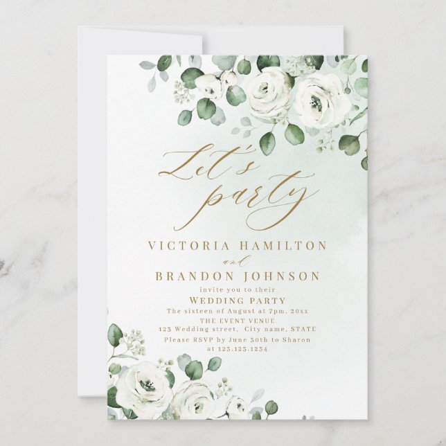 Eucalyptus greenery floral rustic wedding party invitation (Front)