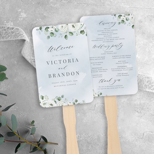 Eucalyptus Greenery floral rustic wedding programs Hand Fan