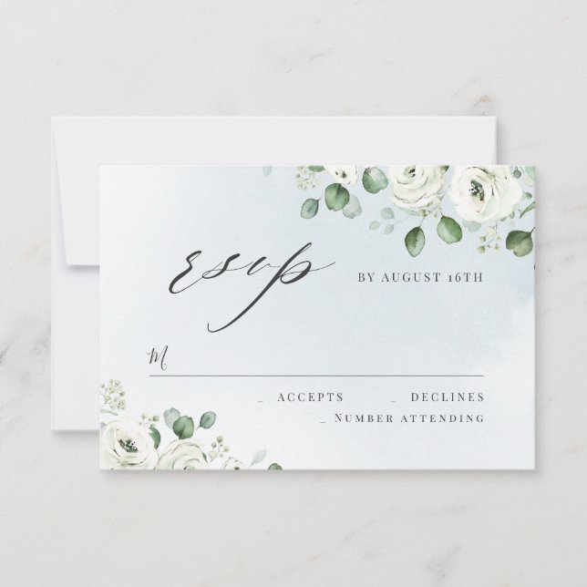 Eucalyptus greenery floral rustic wedding RSVP (Front)