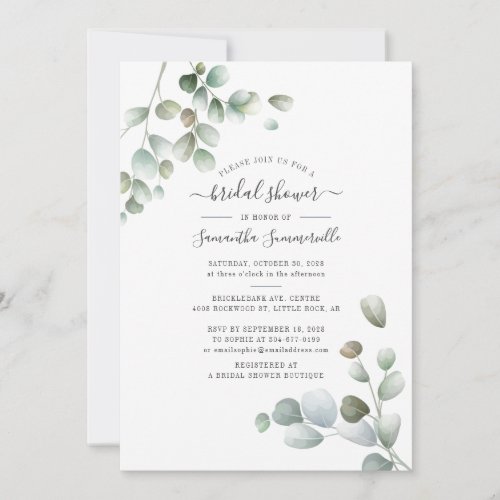 Eucalyptus Greenery Floral Script Bridal Shower Invitation