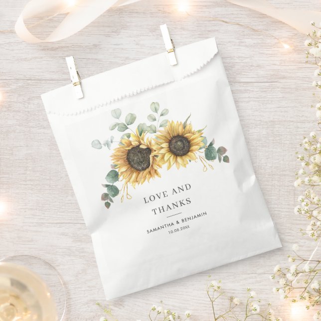 Eucalyptus Greenery Floral Sunflower Wedding Favor Bag (Clipped)