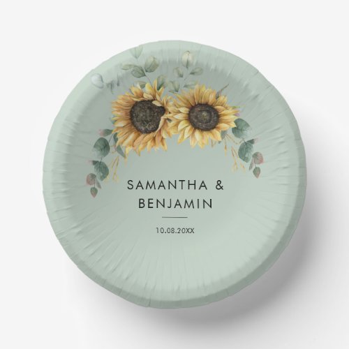 Eucalyptus Greenery Floral Sunflower Wedding Paper Bowls