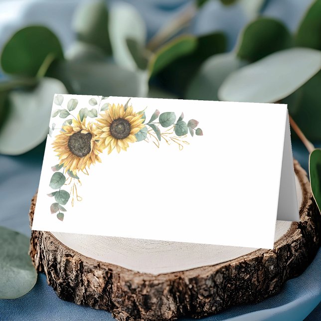 Eucalyptus Greenery Floral Sunflower Wedding Place Card (Eucalyptus Greenery Floral Sunflower Wedding Place Card)