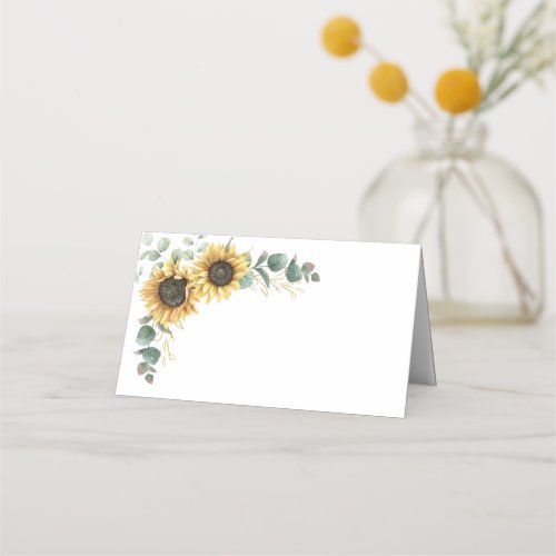 Eucalyptus Greenery Floral Sunflower Wedding Place Card