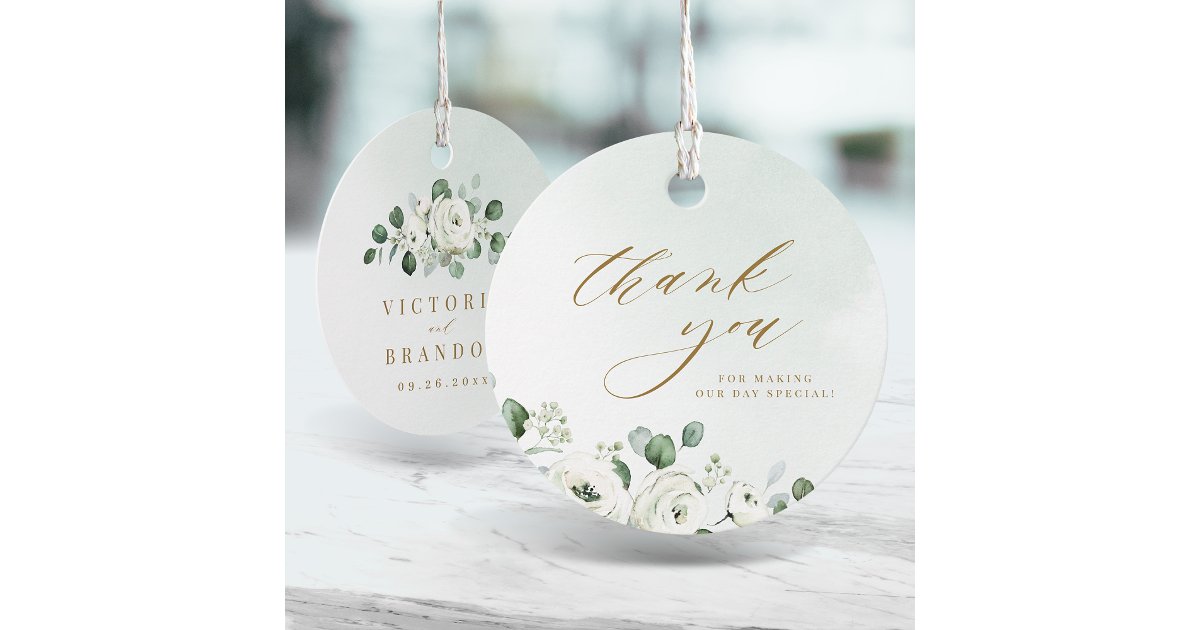Eucalyptus greenery floral thank you wedding favor tags | Zazzle
