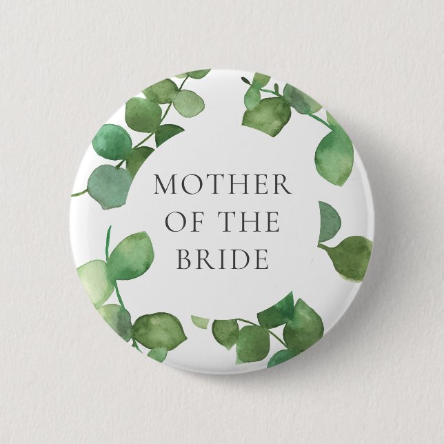 Eucalyptus Greenery Floral Wedding Custom Name Button (Front)